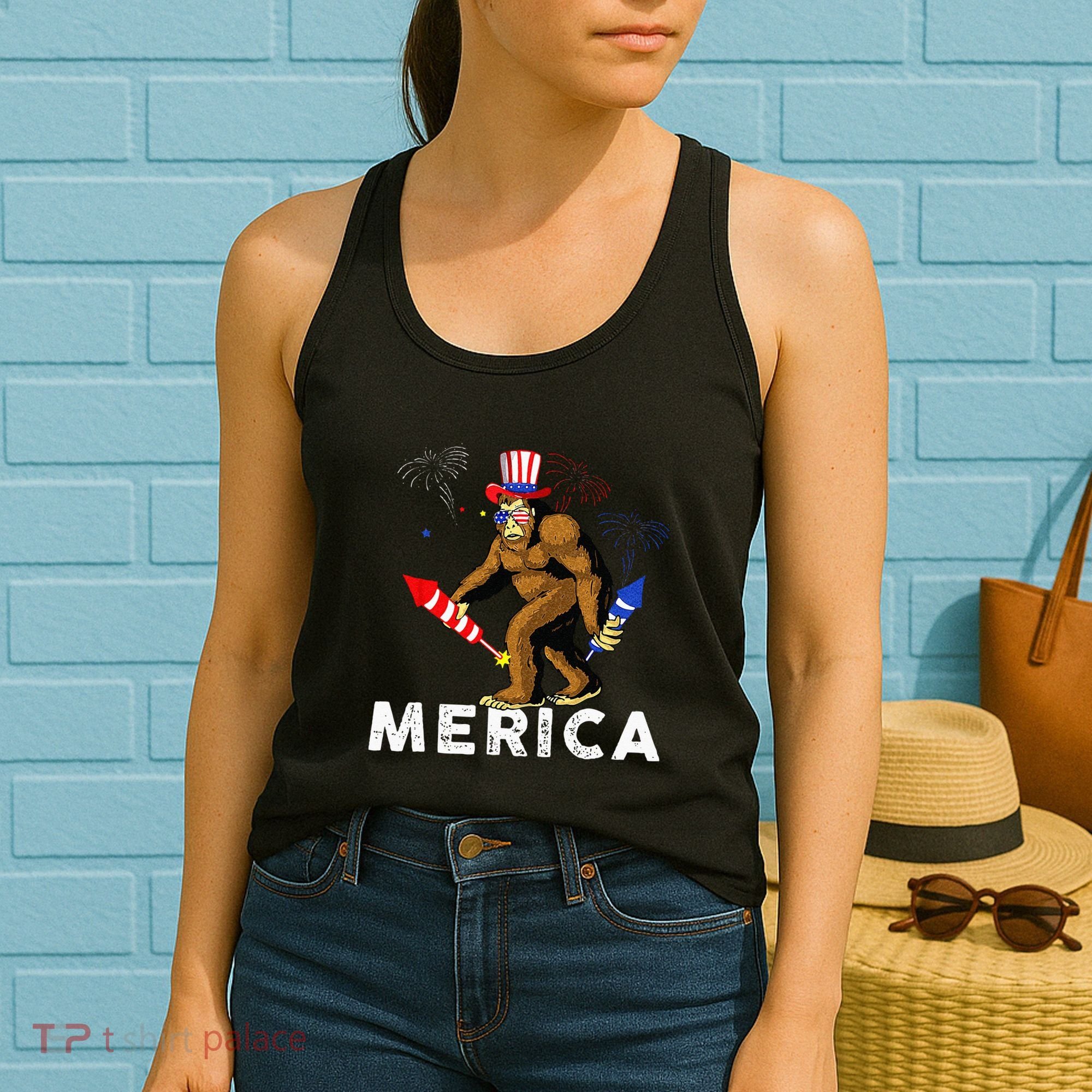 Bigfoot Fireworks Merica 4th Of July Sasquatch Women's Tank Top