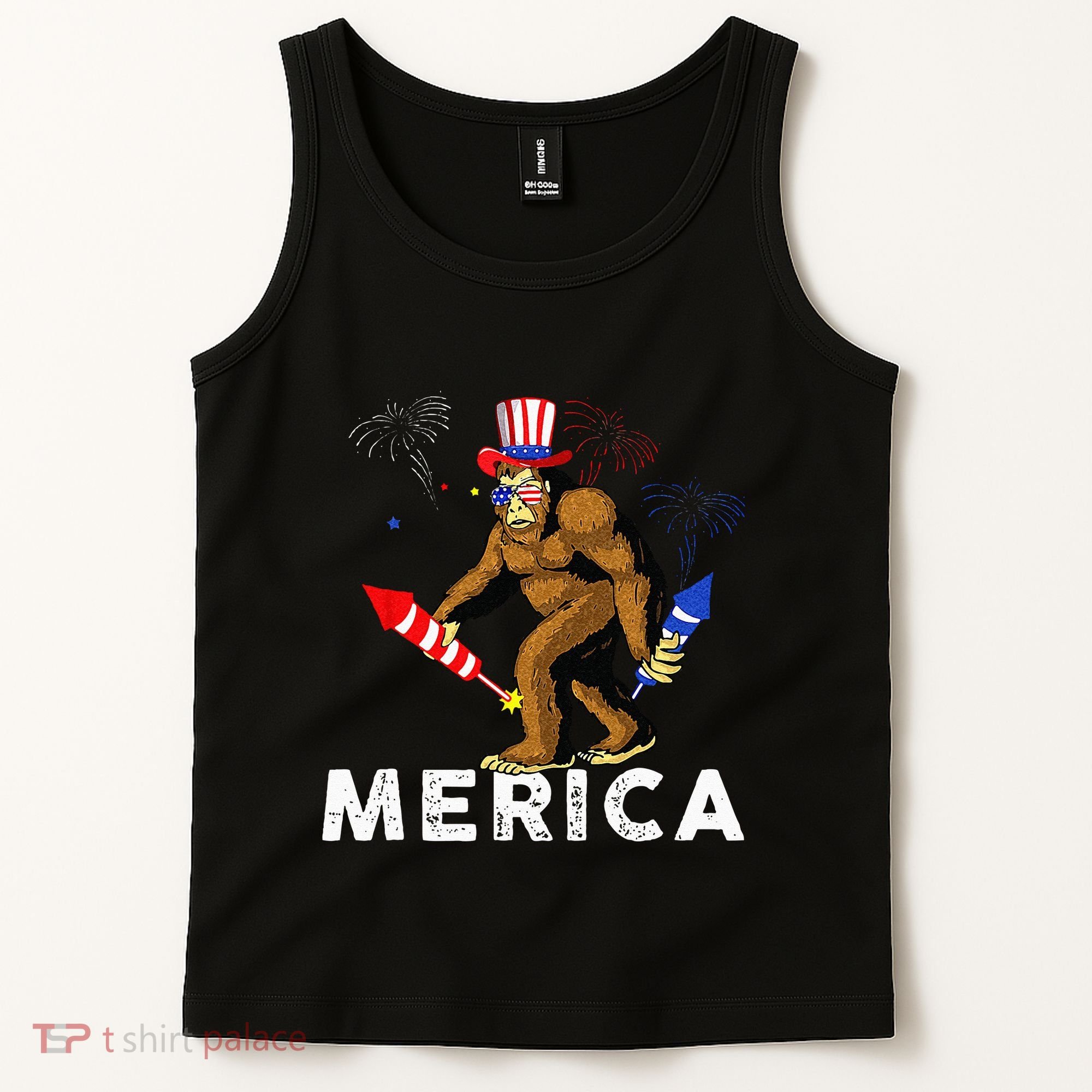 Bigfoot Fireworks Merica 4th Of July Sasquatch Tank Top