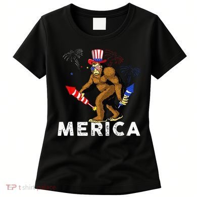 Bigfoot Fireworks Merica 4th Of July Sasquatch Women's T-Shirt