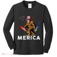 Bigfoot Fireworks Merica 4th Of July Sasquatch Kids Long Sleeve Shirt thumb 0