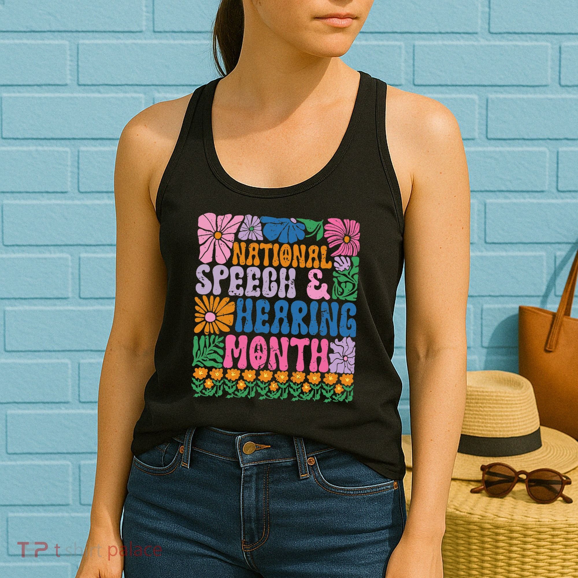 Boho Flower National Speech And Hearing Month SLP Therapist Women's Tank Top