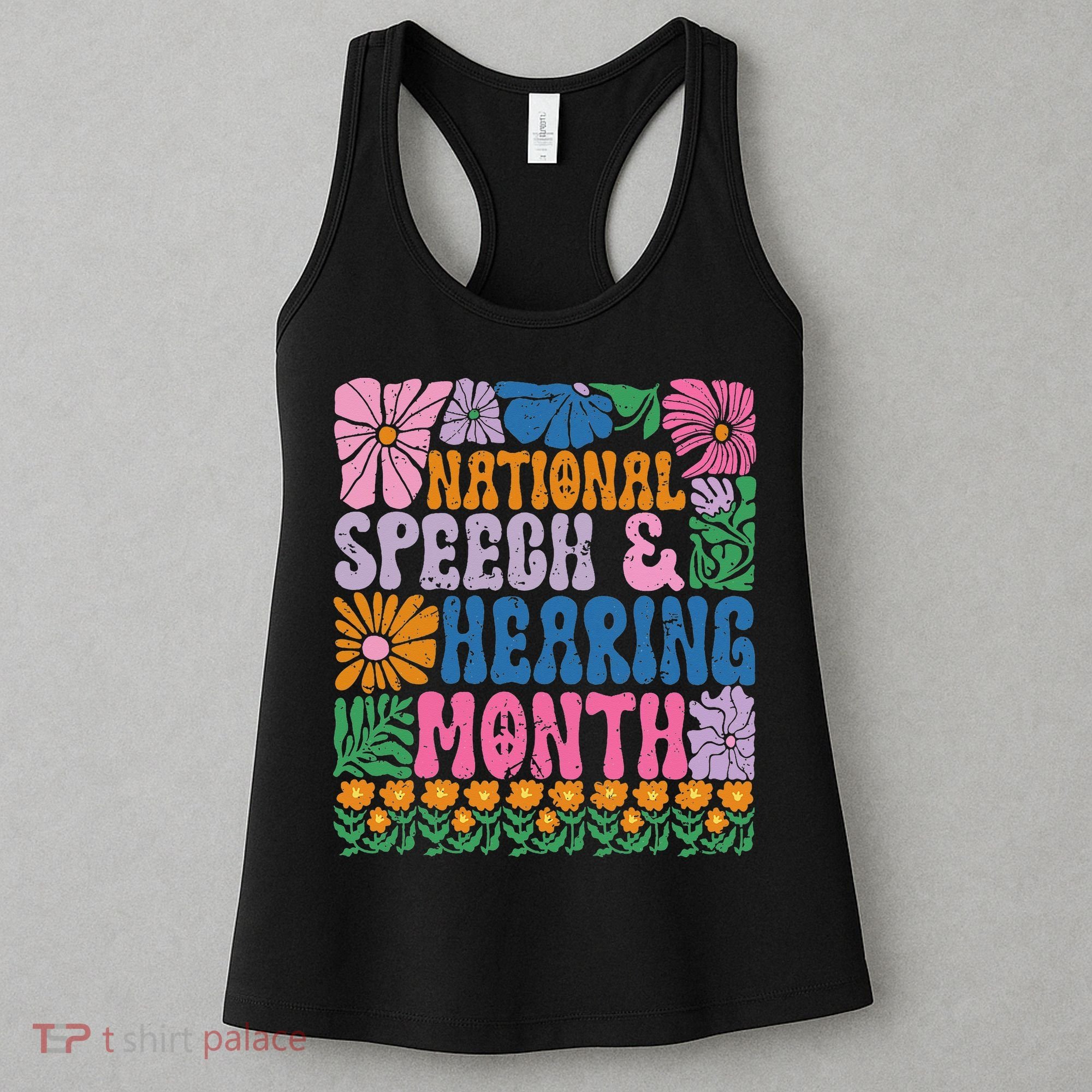 Boho Flower National Speech And Hearing Month SLP Therapist Women's Tank Top