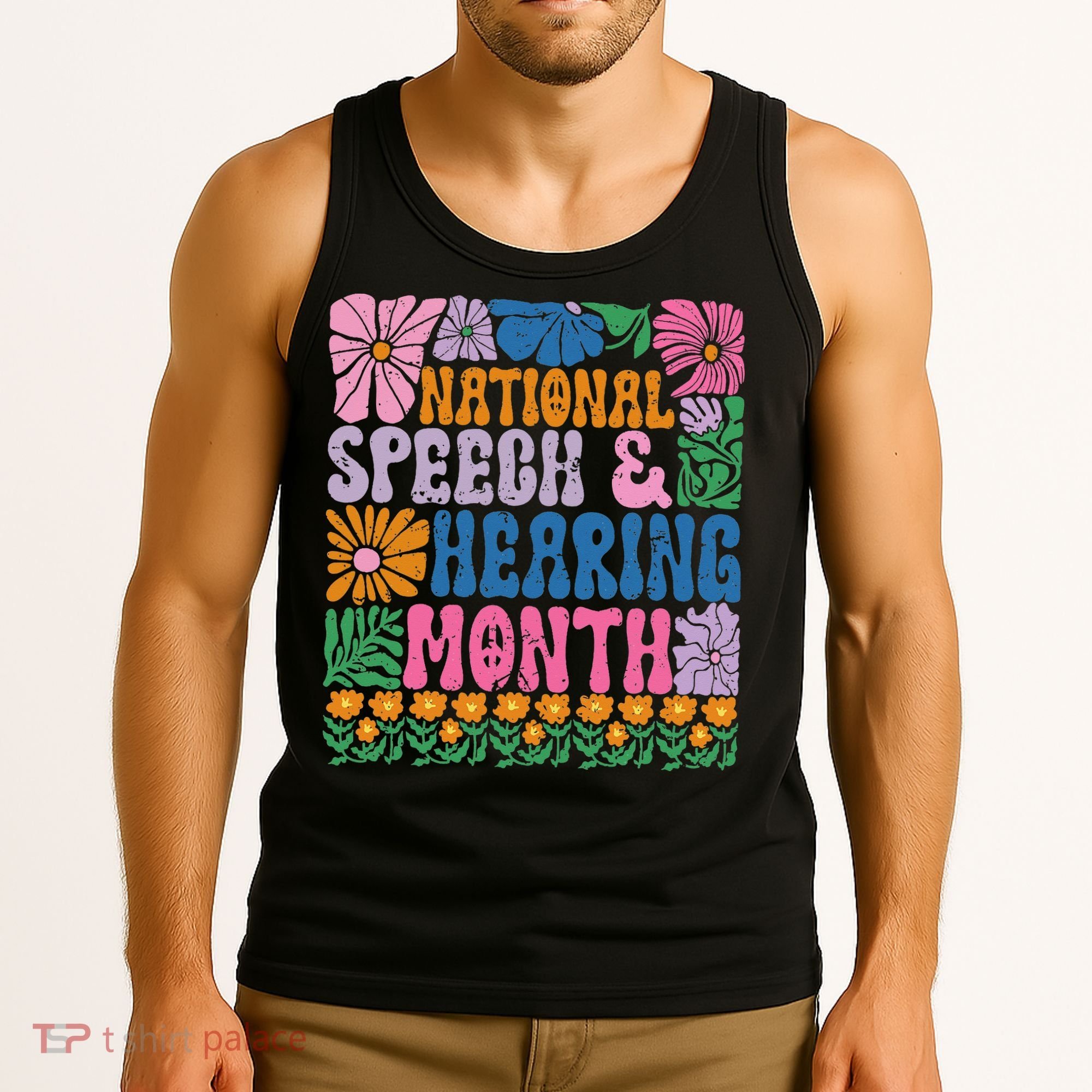 Boho Flower National Speech And Hearing Month SLP Therapist Tank Top