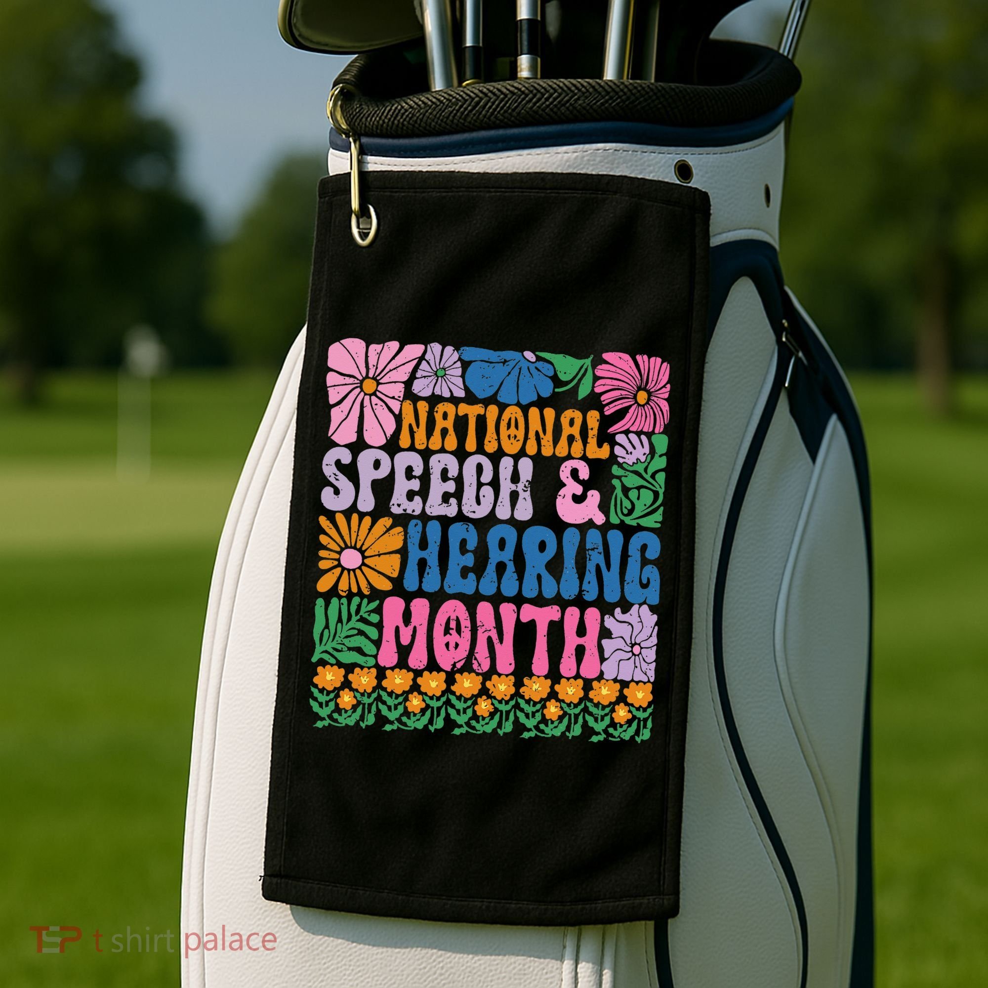 Boho Flower National Speech And Hearing Month SLP Therapist Golf Towel
