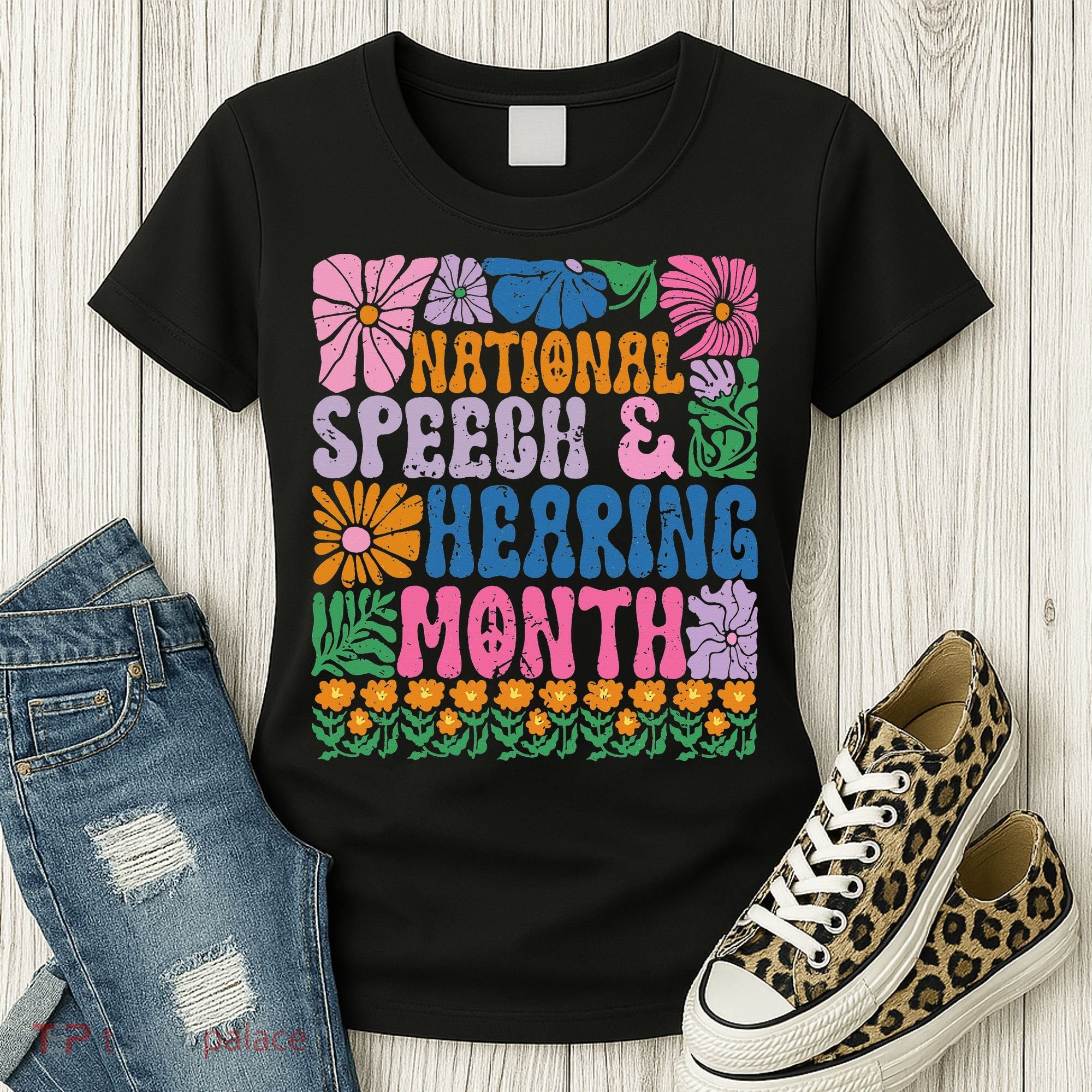 Boho Flower National Speech And Hearing Month SLP Therapist Women's T-Shirt