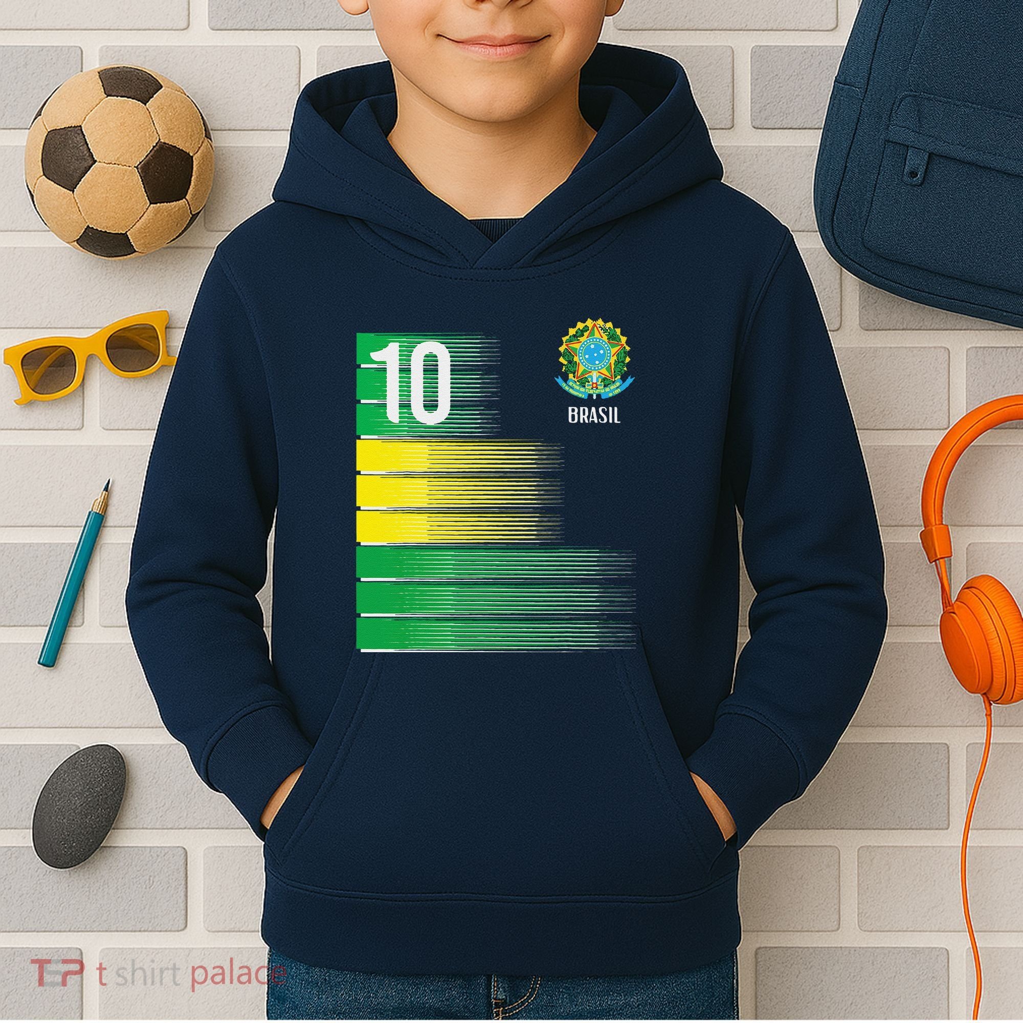Brasil Flag Number 10 Brazil Soccer Kids Hoodie