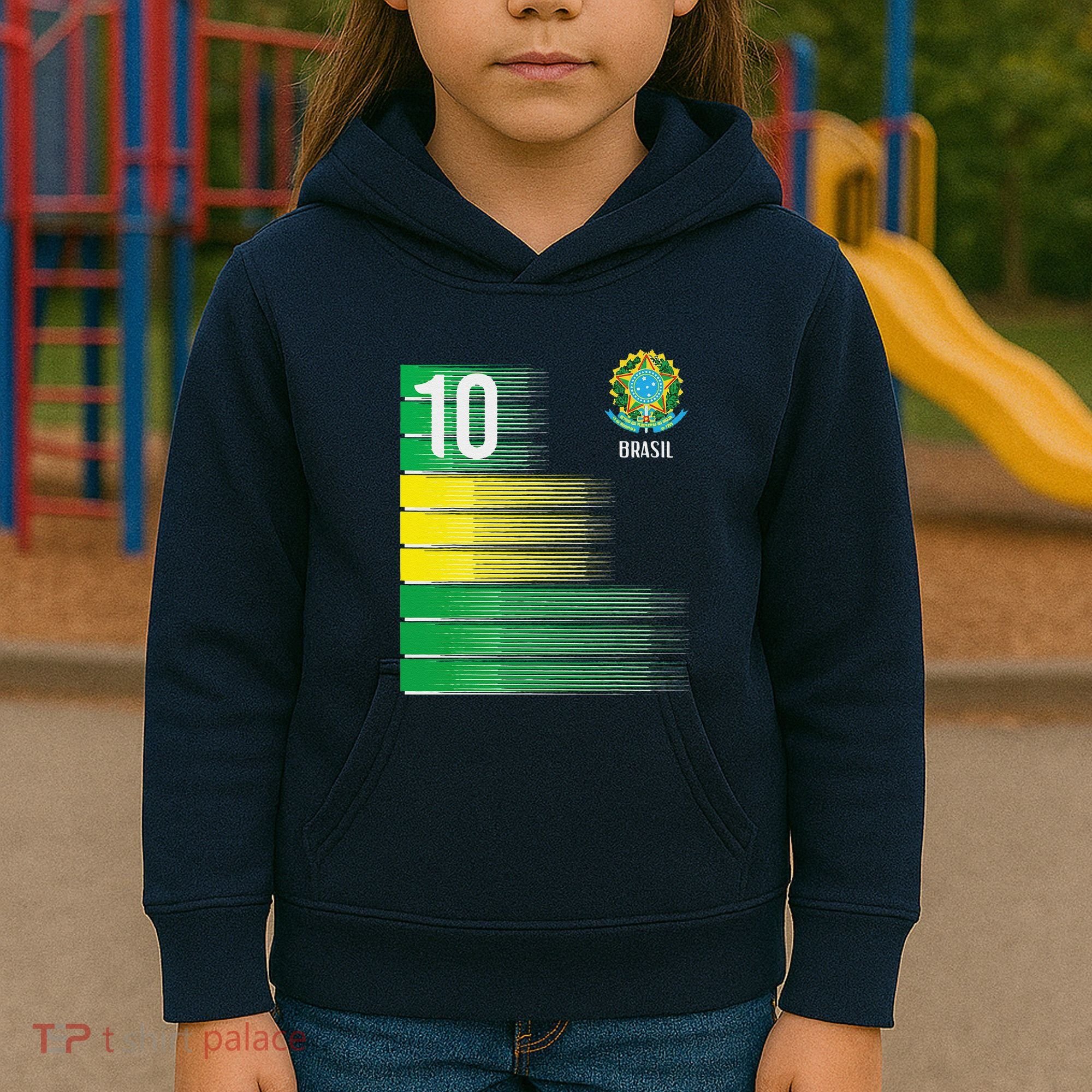 Brasil Flag Number 10 Brazil Soccer Kids Hoodie