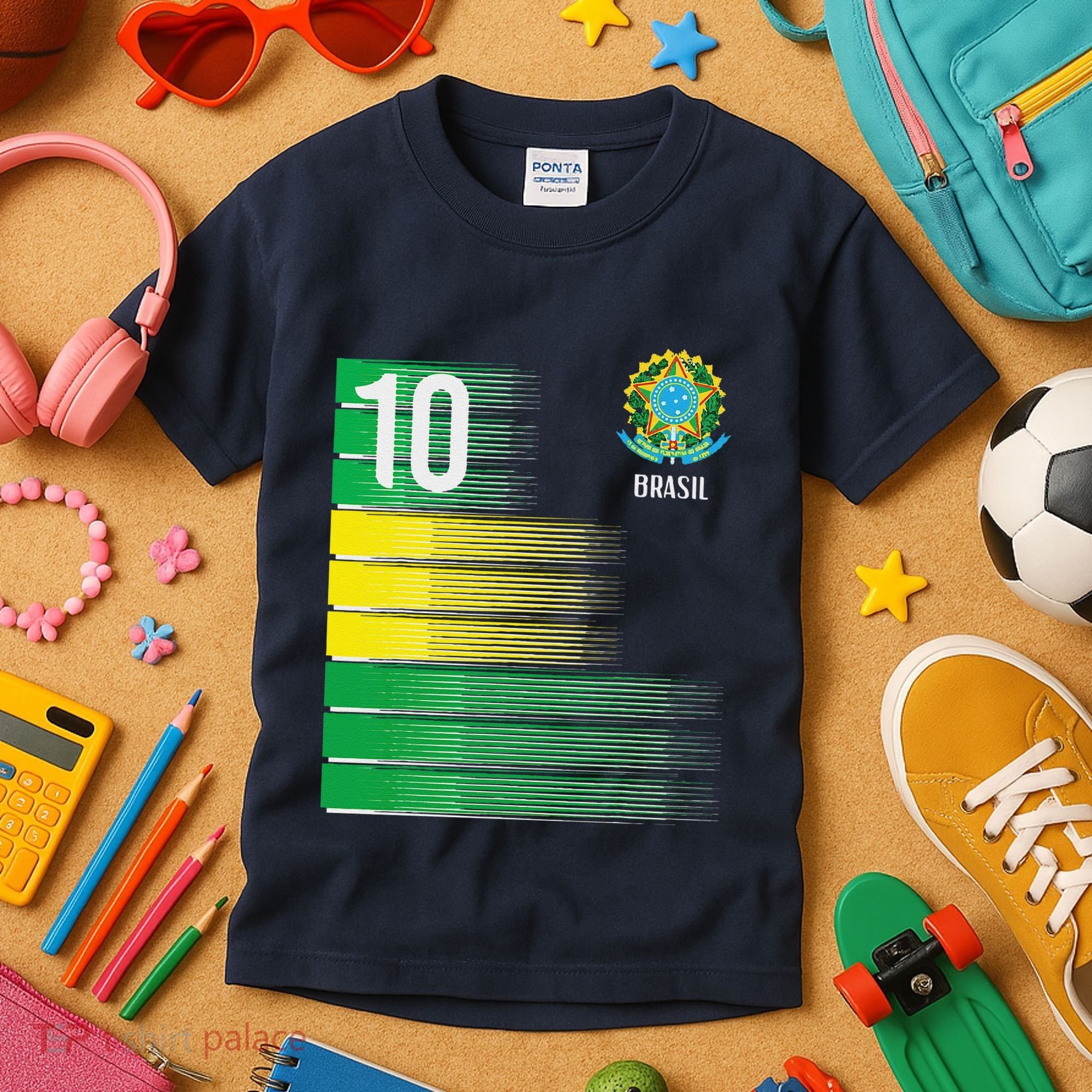 Brasil Flag Number 10 Brazil Soccer Kids T-Shirt