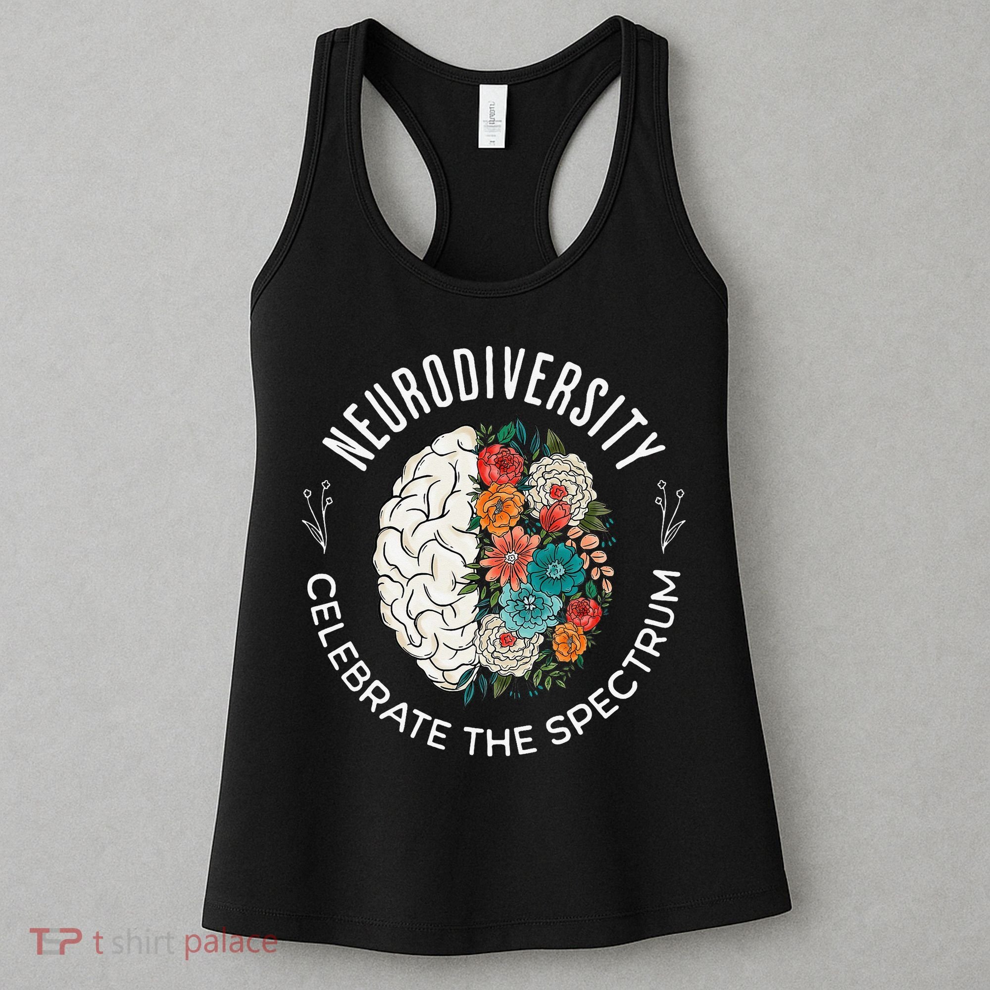 Brain Floral Neurodiversity Celebrate The Spectrum Autism Women's Tank Top