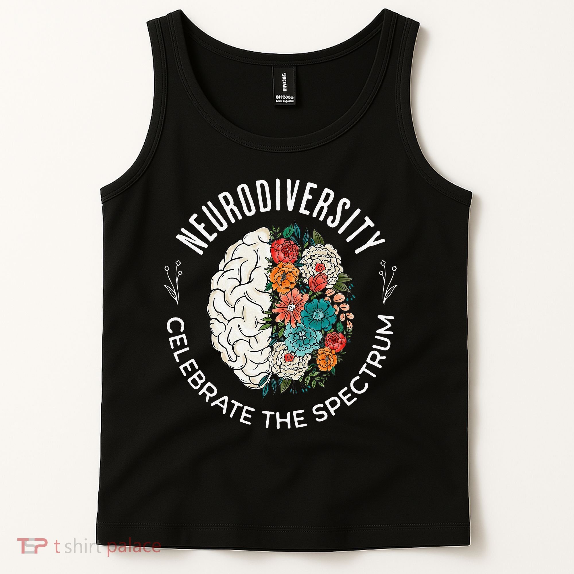 Brain Floral Neurodiversity Celebrate The Spectrum Autism Tank Top