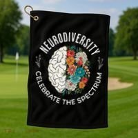 Brain Floral Neurodiversity Celebrate The Spectrum Autism Golf Towel thumb 1