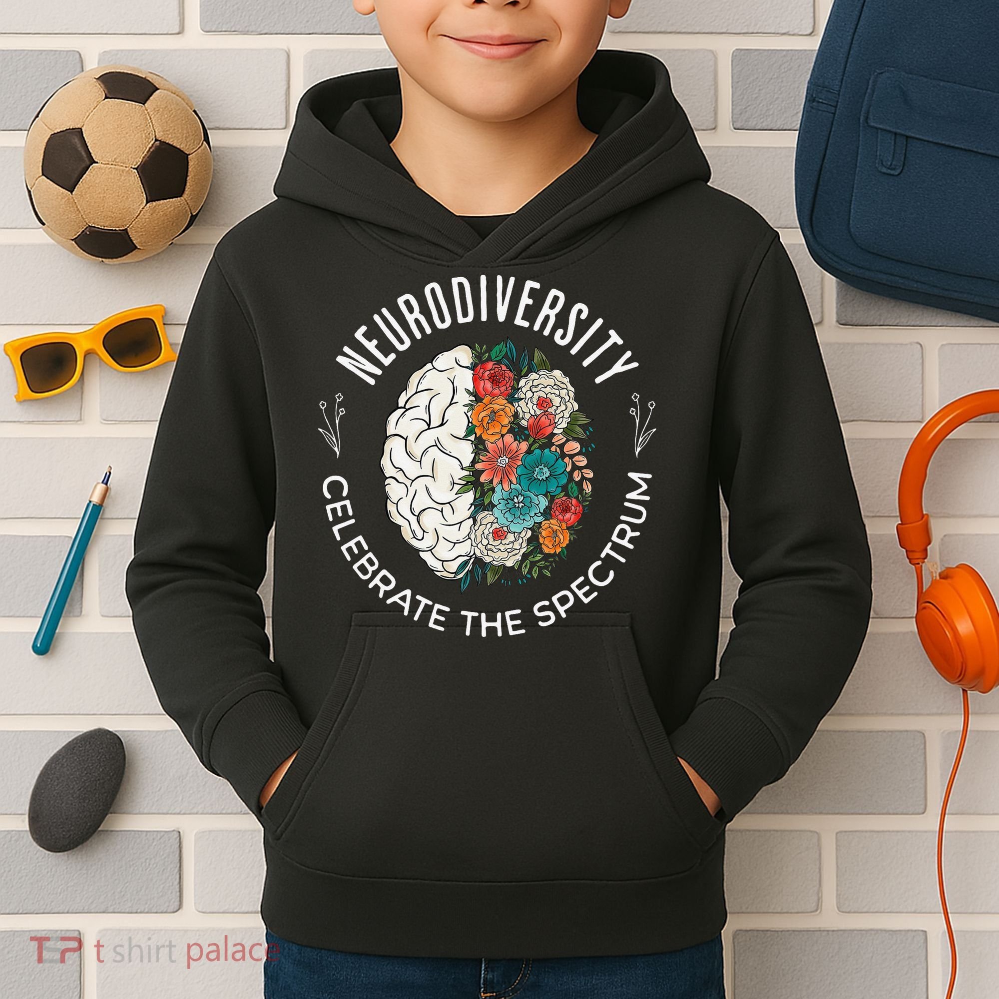 Brain Floral Neurodiversity Celebrate The Spectrum Autism Kids Hoodie