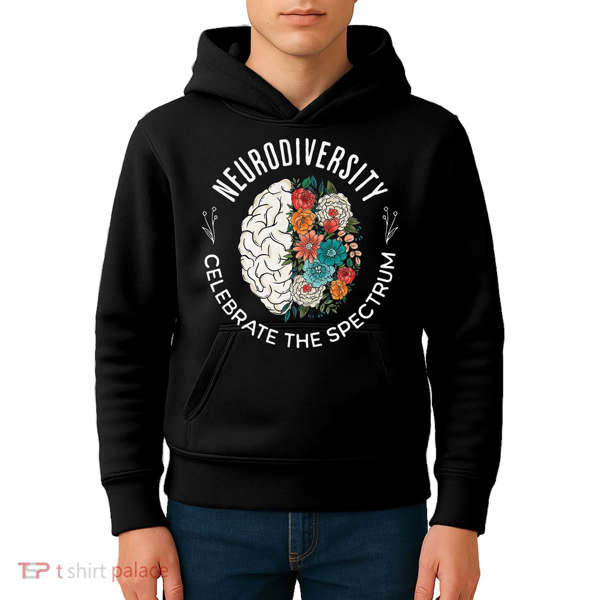 Brain Floral Neurodiversity Celebrate The Spectrum Autism Kids Hoodie