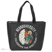 Brain Floral Neurodiversity Celebrate The Spectrum Autism Tote Bag thumb 0