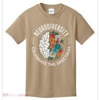 Brain Floral Neurodiversity Celebrate The Spectrum Autism Kids T-Shirt thumb 0