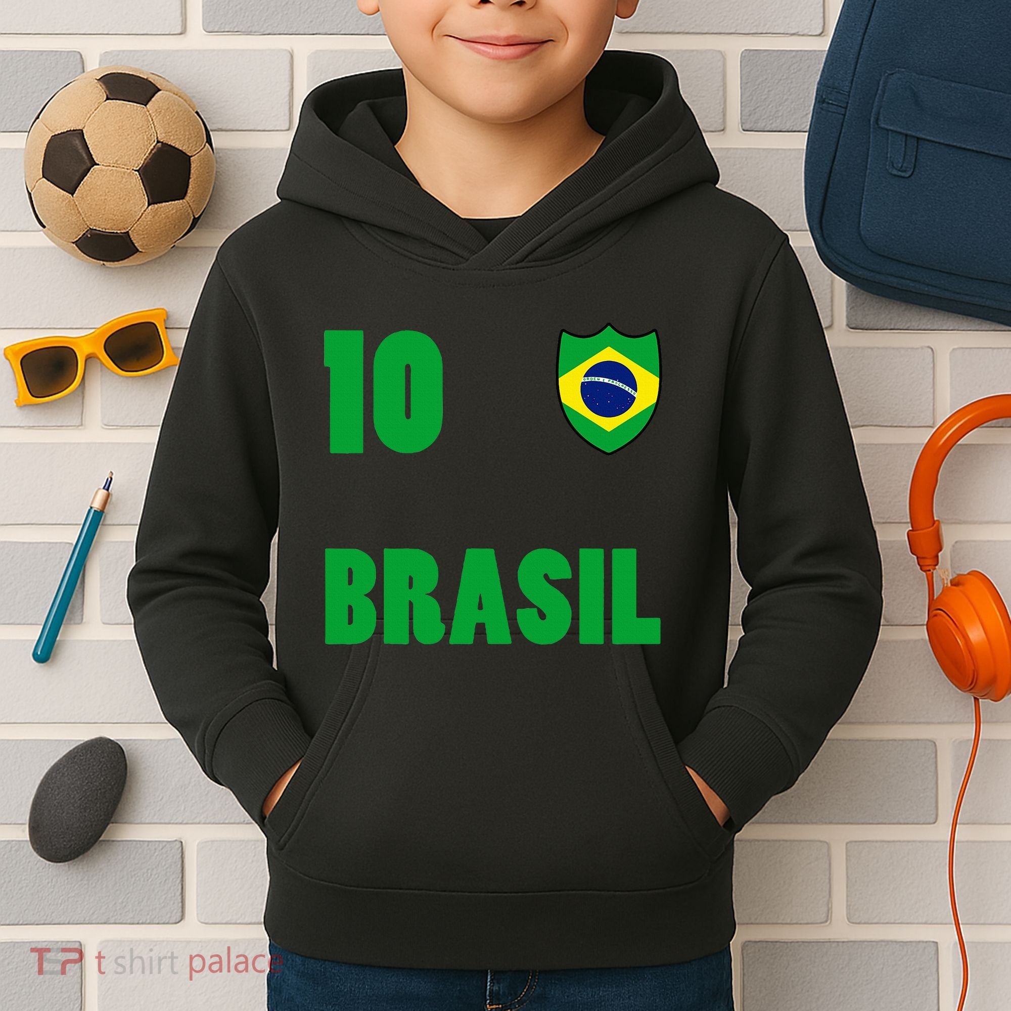 Brazil Flag Number 10 Brasil Kids Hoodie