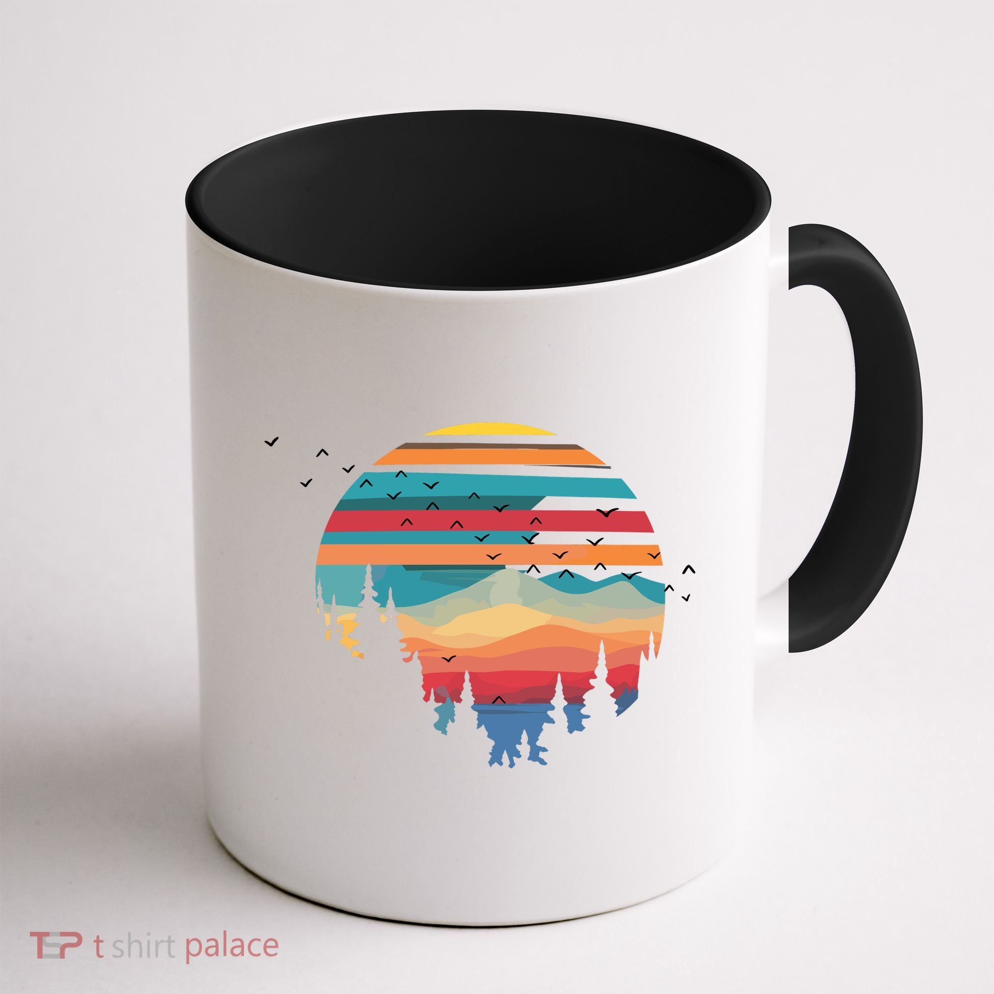 Birds Flying Over Sunset Coffee Mug