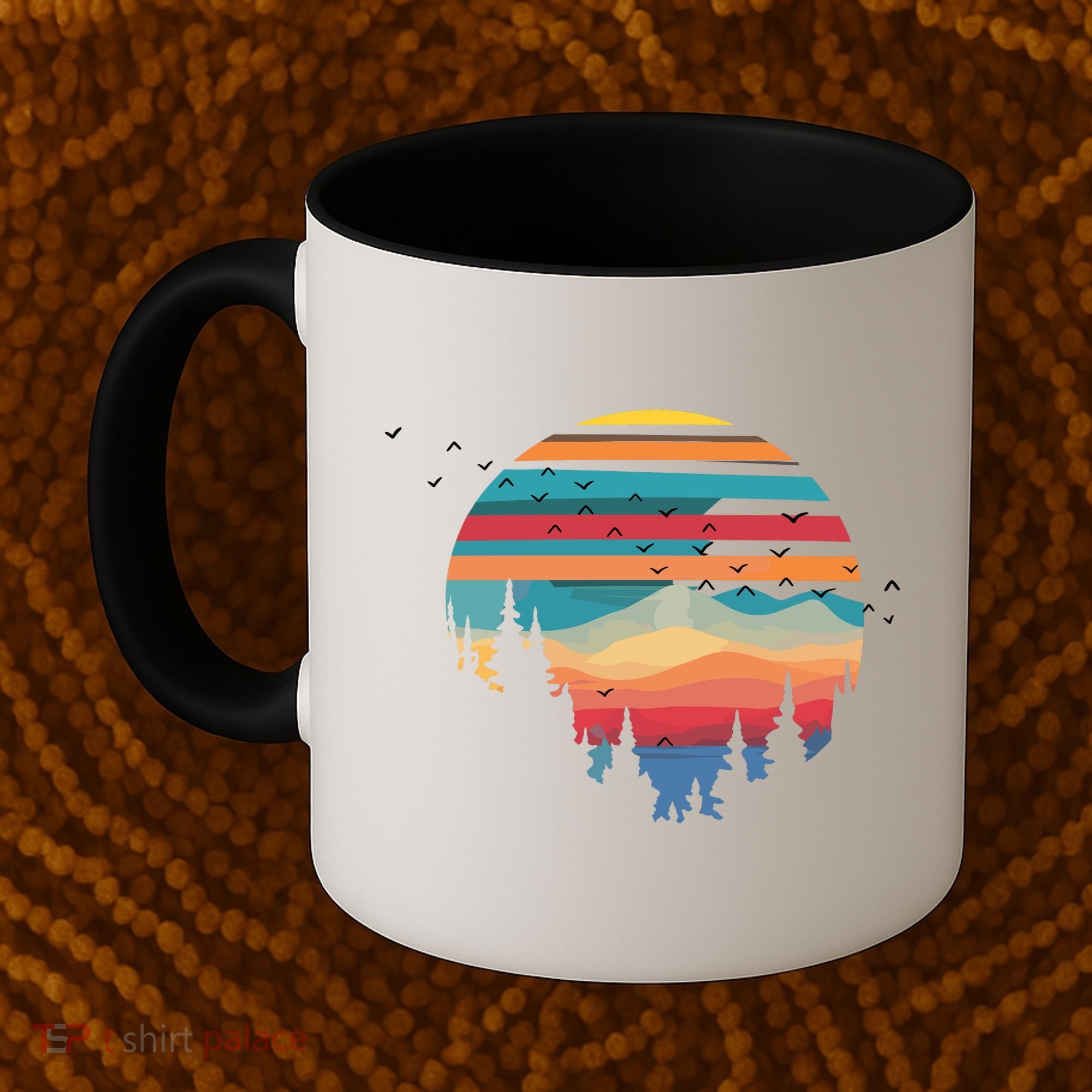 Birds Flying Over Sunset Coffee Mug