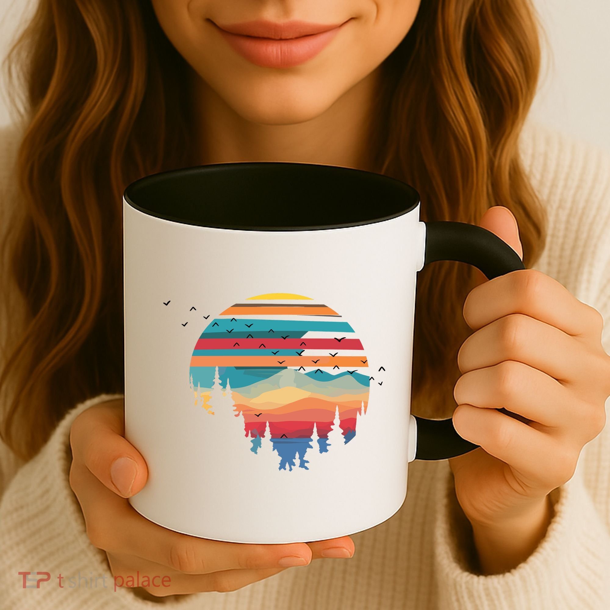 Birds Flying Over Sunset Coffee Mug