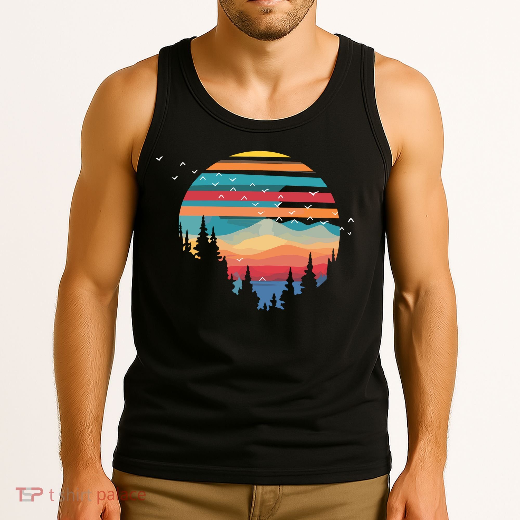 Birds Flying Over Sunset Tank Top