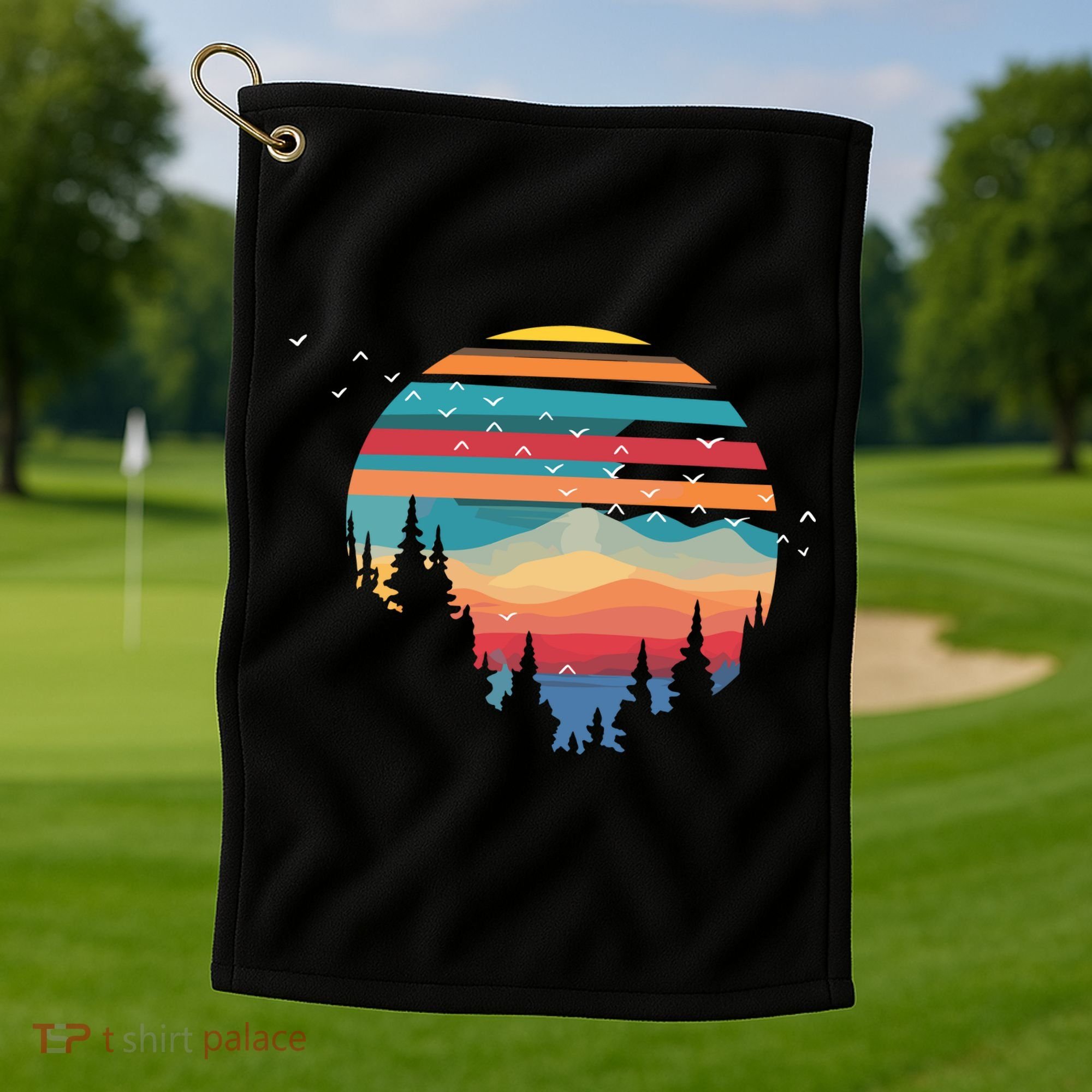 Birds Flying Over Sunset Golf Towel