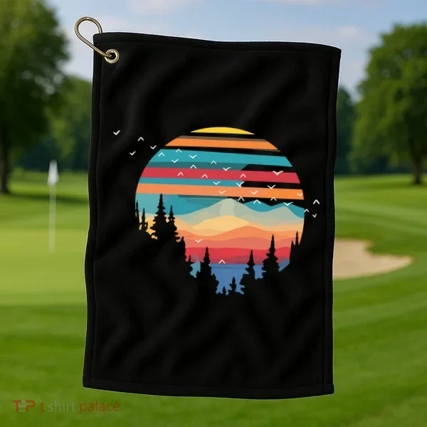 Birds Flying Over Sunset Golf Towel