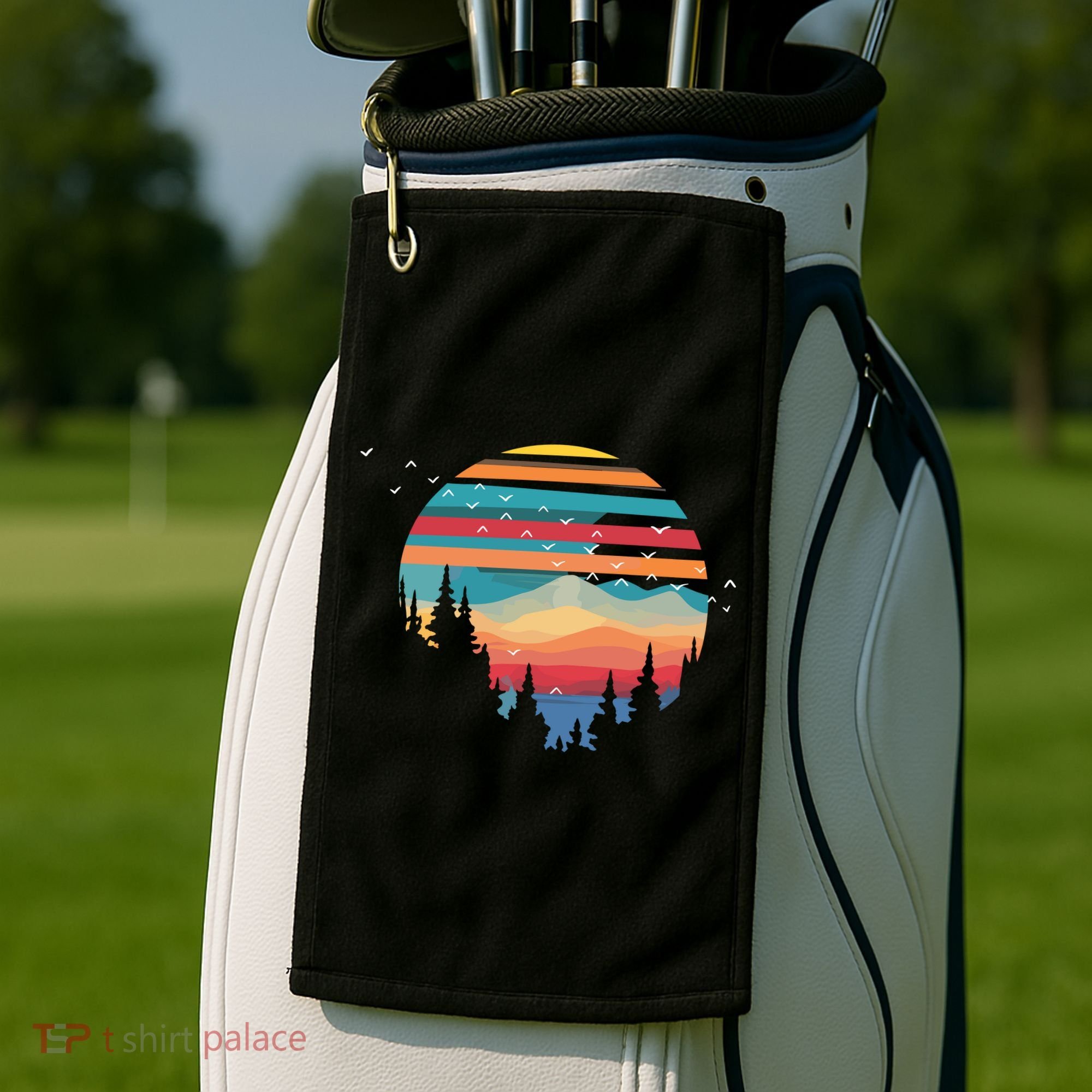 Birds Flying Over Sunset Golf Towel