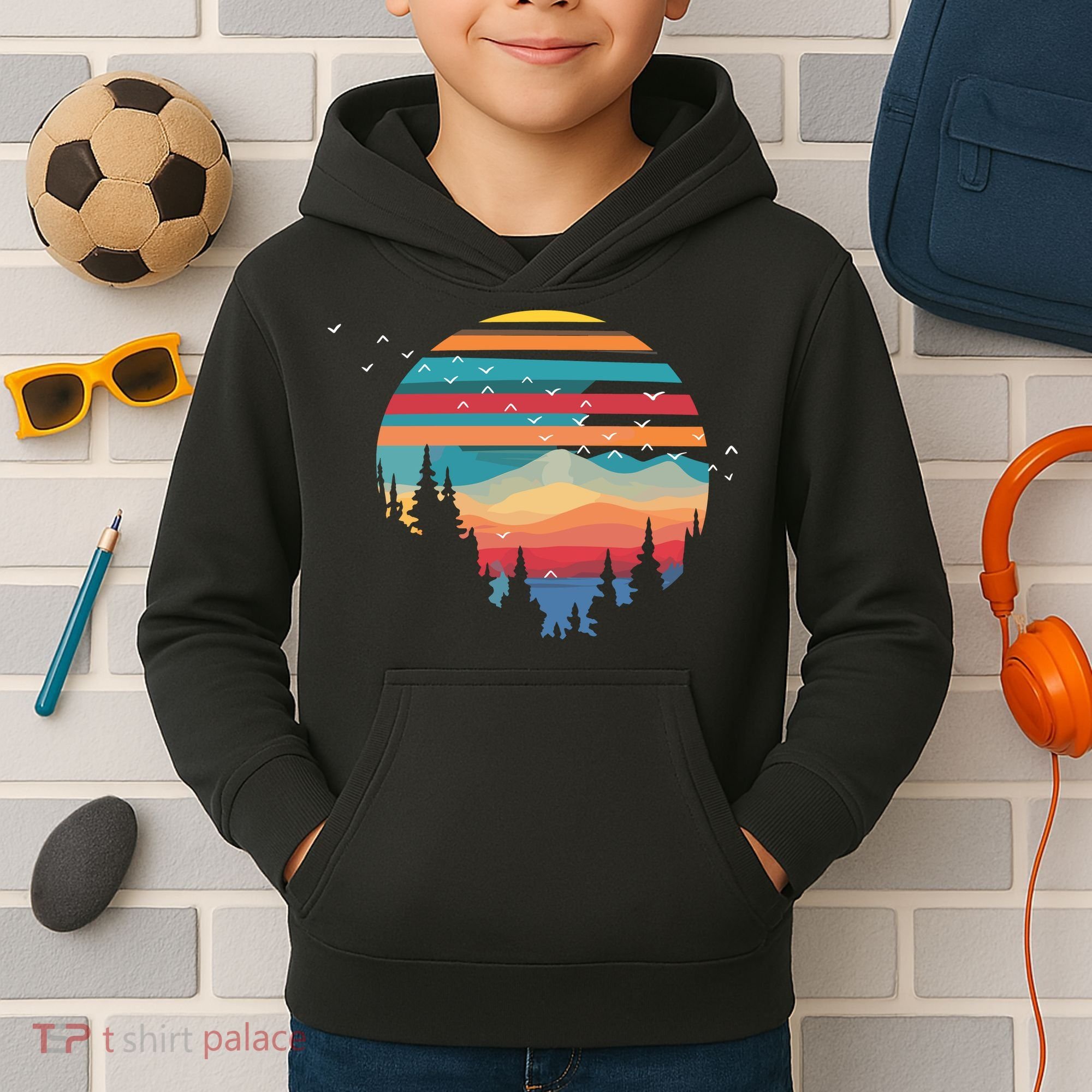Birds Flying Over Sunset Kids Hoodie