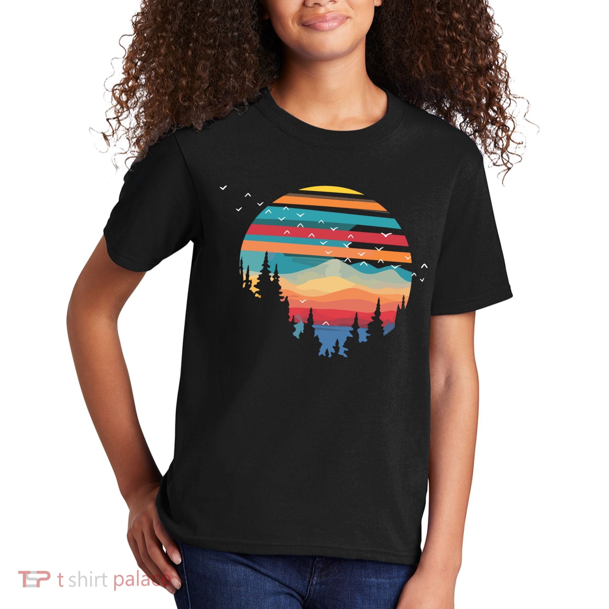 Birds Flying Over Sunset Kids T-Shirt