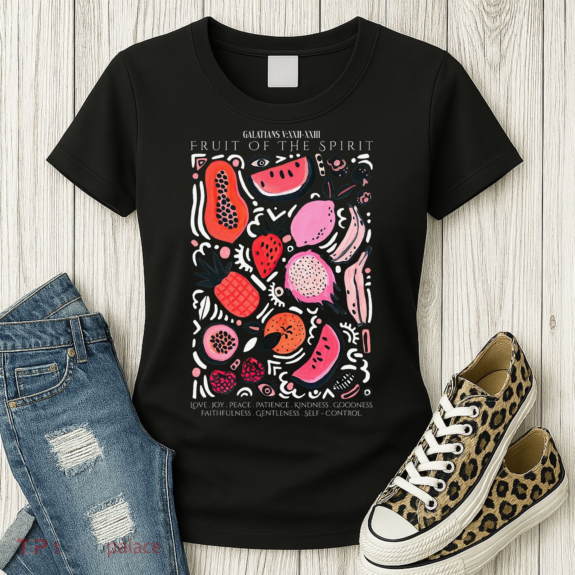 Boho Fruit Of The Spirit Fruit Bible Verse Jesus Christian Women's T-Shirt