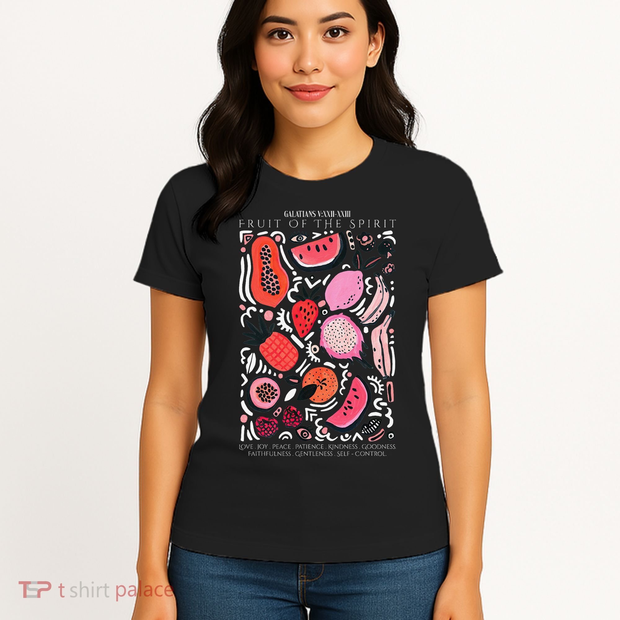 Boho Fruit Of The Spirit Fruit Bible Verse Jesus Christian Women's T-Shirt
