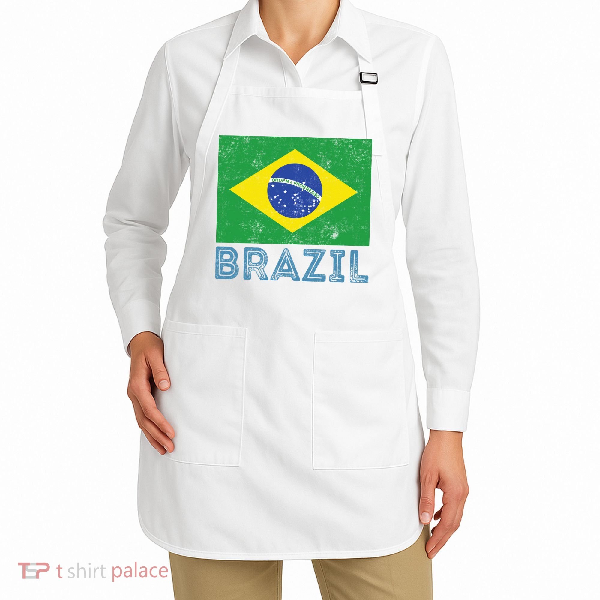 Brazil Flag Pride Graphic Apparel Ordem e Progresso Apron