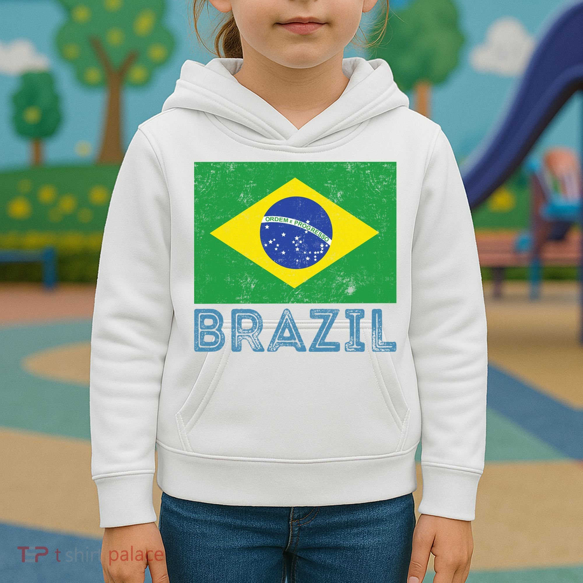 Brazil Flag Pride Graphic Apparel Ordem e Progresso Kids Hoodie