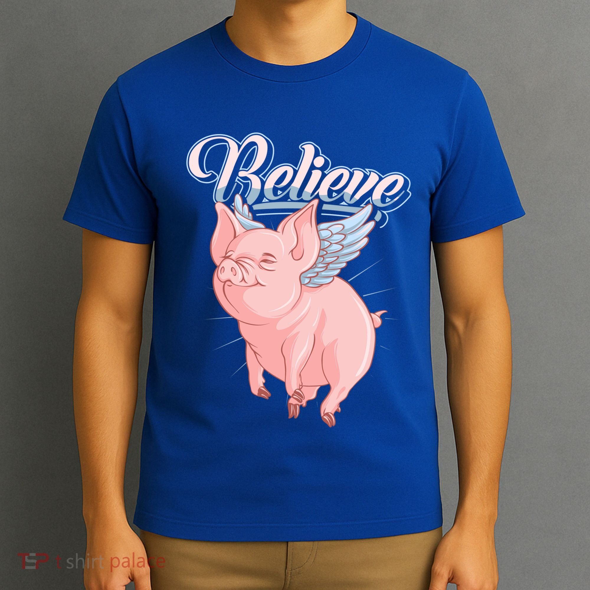 Believe Flying Pig With Wings Animal Motivational Novelty Gift T-Shirt