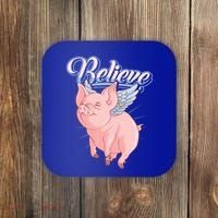 Believe Flying Pig With Wings Animal Motivational Novelty Gift Coaster thumb 0