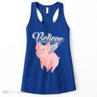 Believe Flying Pig With Wings Animal Motivational Novelty Gift Women's Tank Top thumb 0