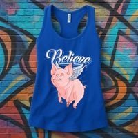 Believe Flying Pig With Wings Animal Motivational Novelty Gift Women's Tank Top thumb 3