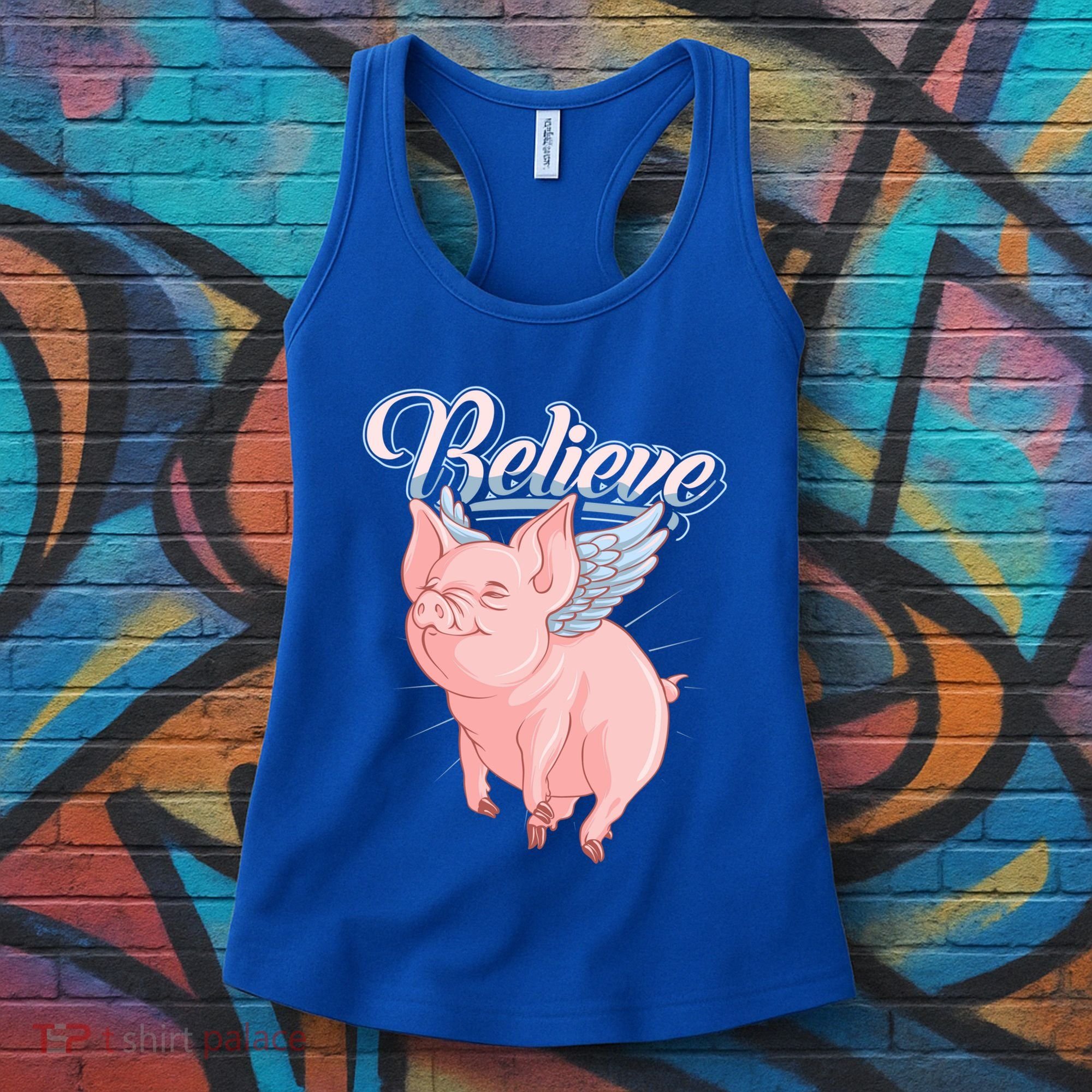 Believe Flying Pig With Wings Animal Motivational Novelty Gift Women's Tank Top