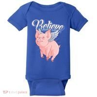 Believe Flying Pig With Wings Animal Motivational Novelty Gift Baby Bodysuit thumb 0