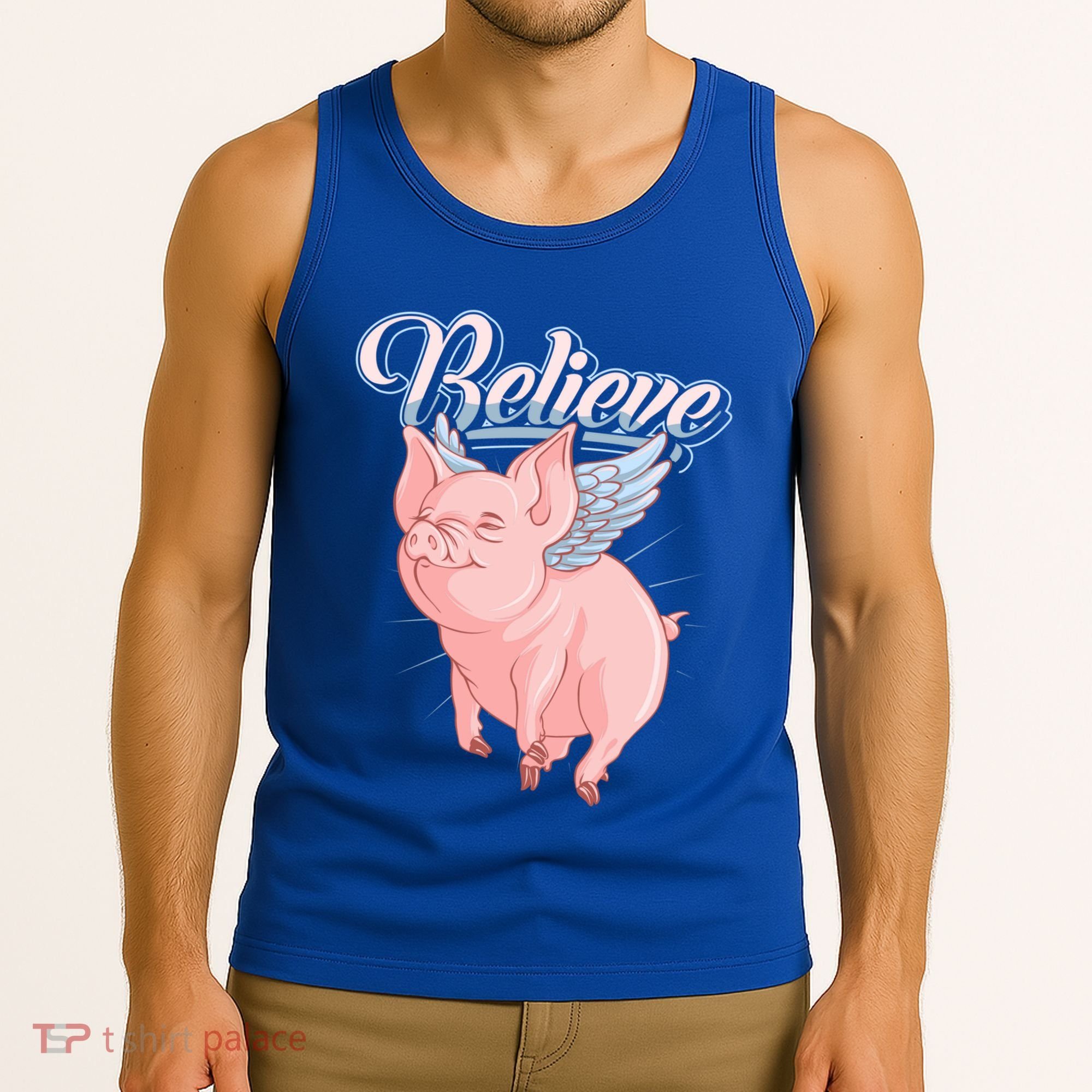 Believe Flying Pig With Wings Animal Motivational Novelty Gift Tank Top