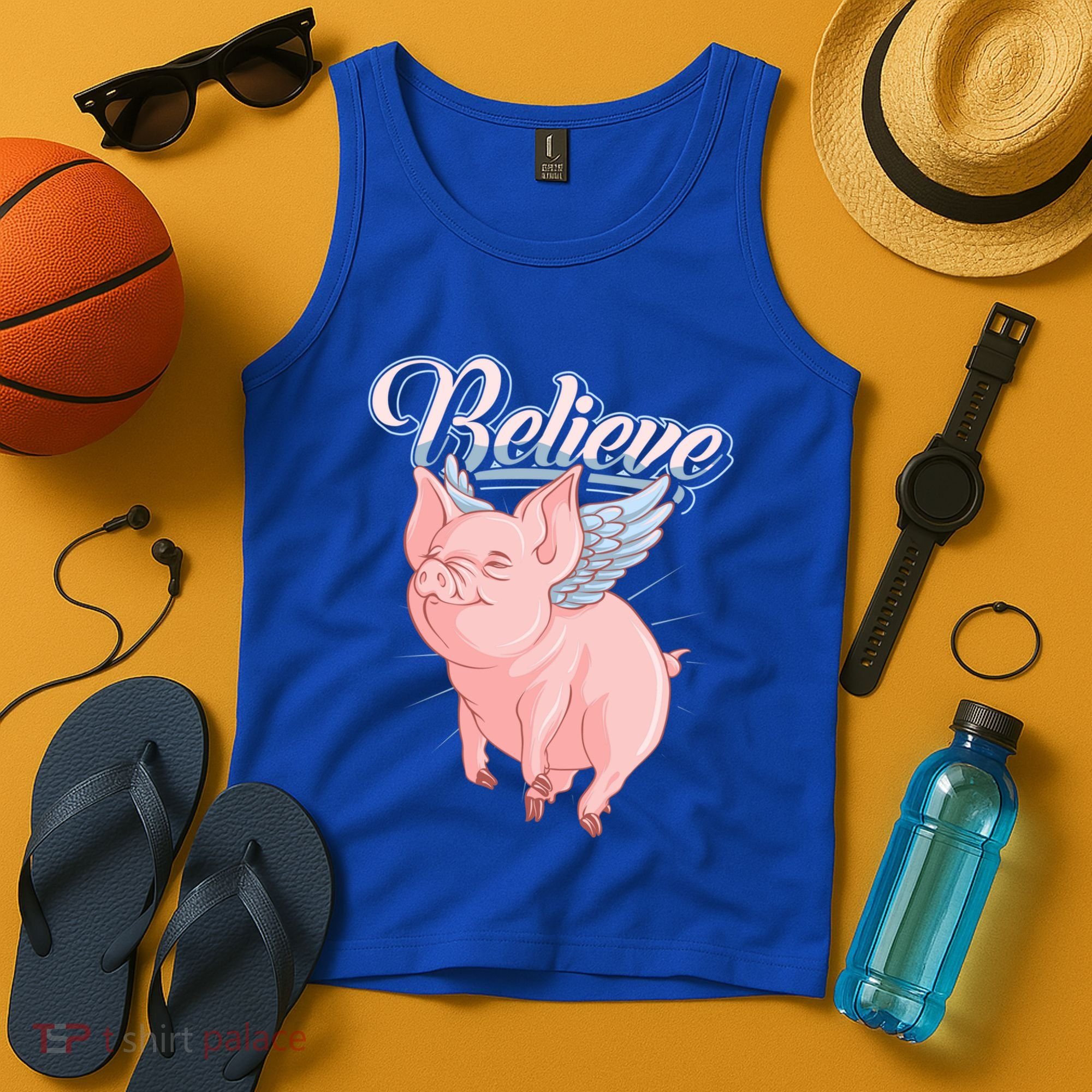 Believe Flying Pig With Wings Animal Motivational Novelty Gift Tank Top