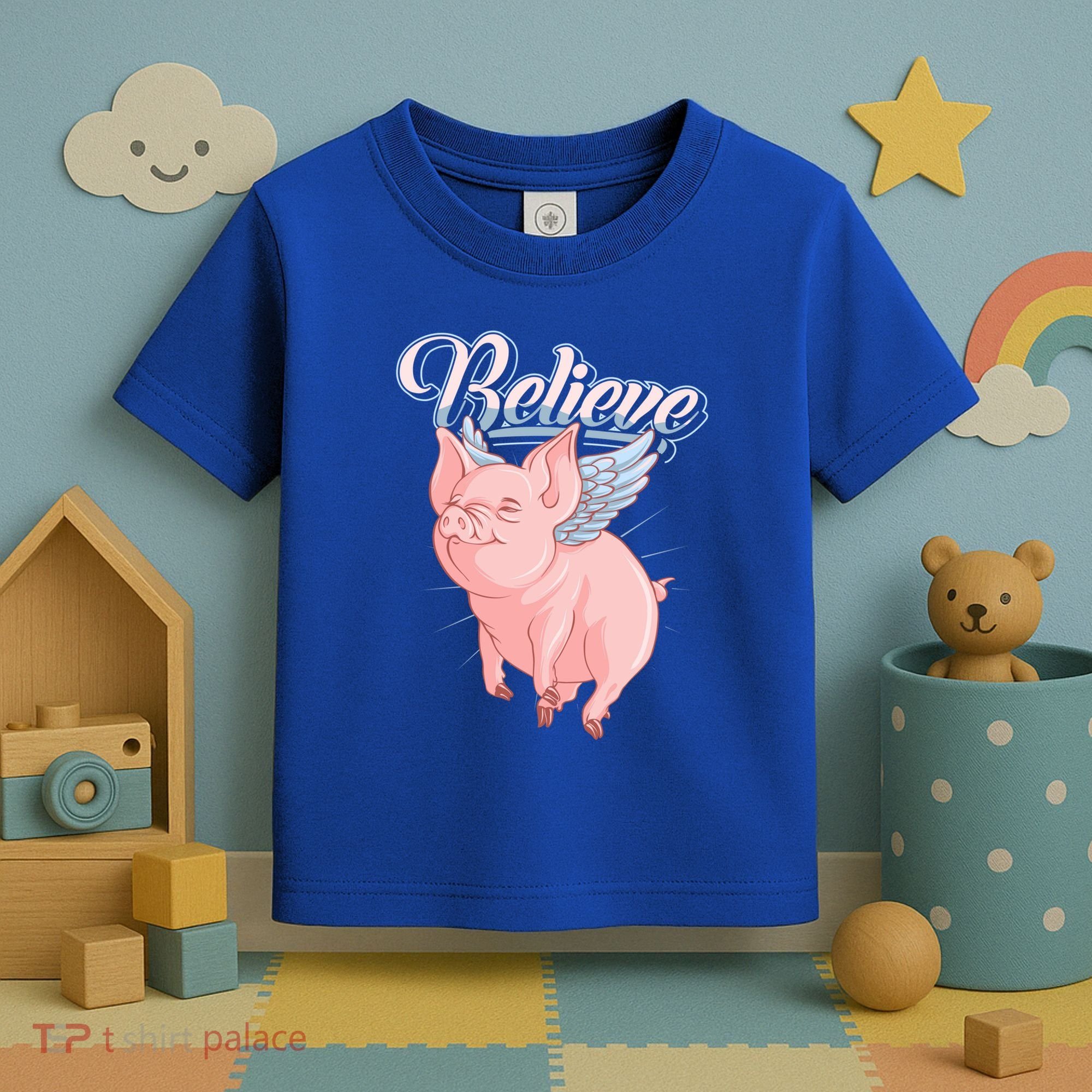 Believe Flying Pig With Wings Animal Motivational Novelty Gift Toddler T-Shirt