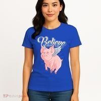 Believe Flying Pig With Wings Animal Motivational Novelty Gift Women's T-Shirt thumb 4
