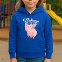 Believe Flying Pig With Wings Animal Motivational Novelty Gift Kids Hoodie thumb 3