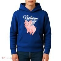Believe Flying Pig With Wings Animal Motivational Novelty Gift Kids Hoodie thumb 4