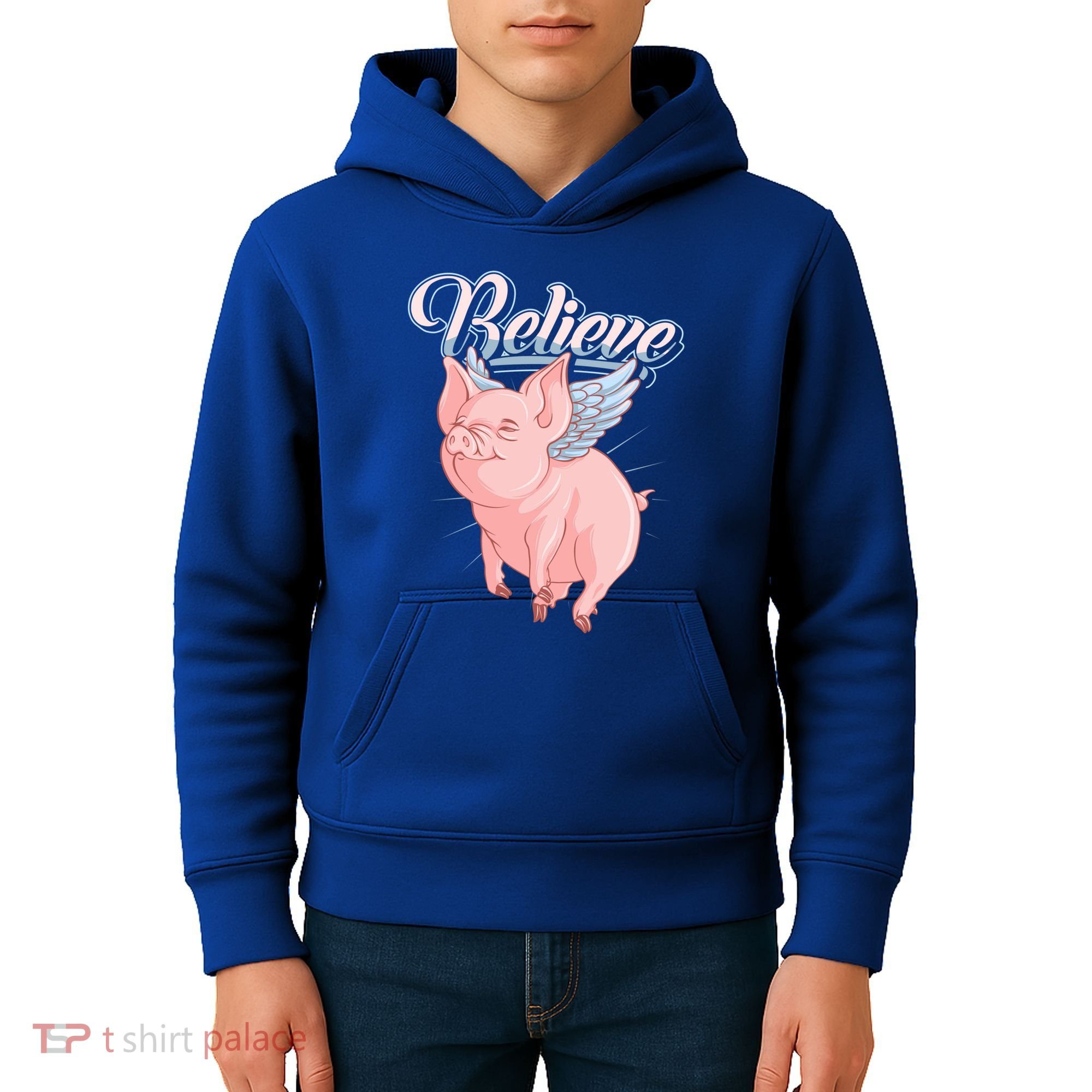 Believe Flying Pig With Wings Animal Motivational Novelty Gift Kids Hoodie