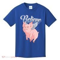 Believe Flying Pig With Wings Animal Motivational Novelty Gift Kids T-Shirt thumb 0