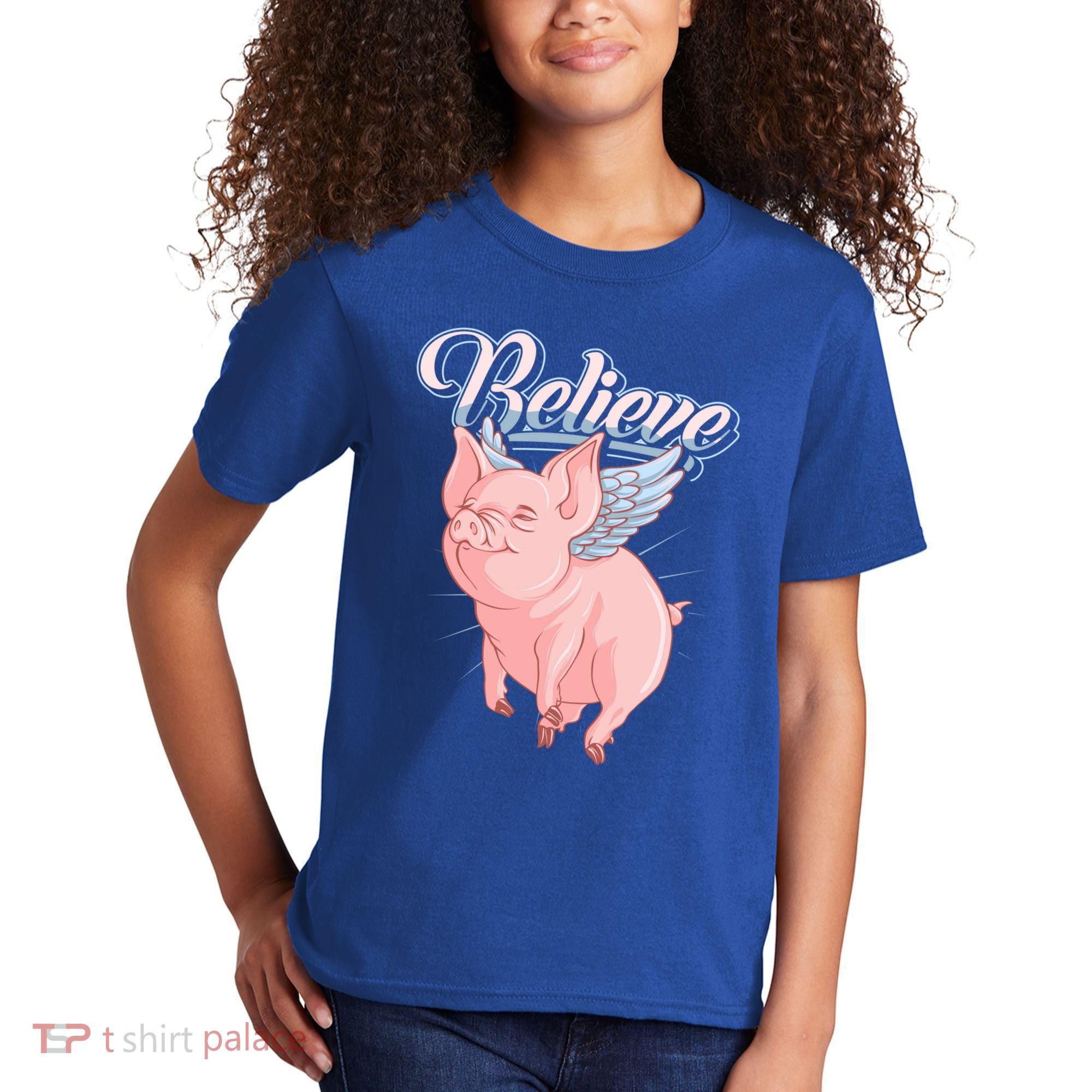Believe Flying Pig With Wings Animal Motivational Novelty Gift Kids T-Shirt