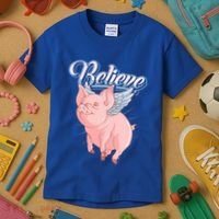 Believe Flying Pig With Wings Animal Motivational Novelty Gift Kids T-Shirt thumb 3