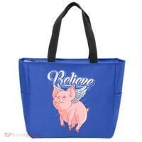 Believe Flying Pig With Wings Animal Motivational Novelty Gift Tote Bag thumb 0